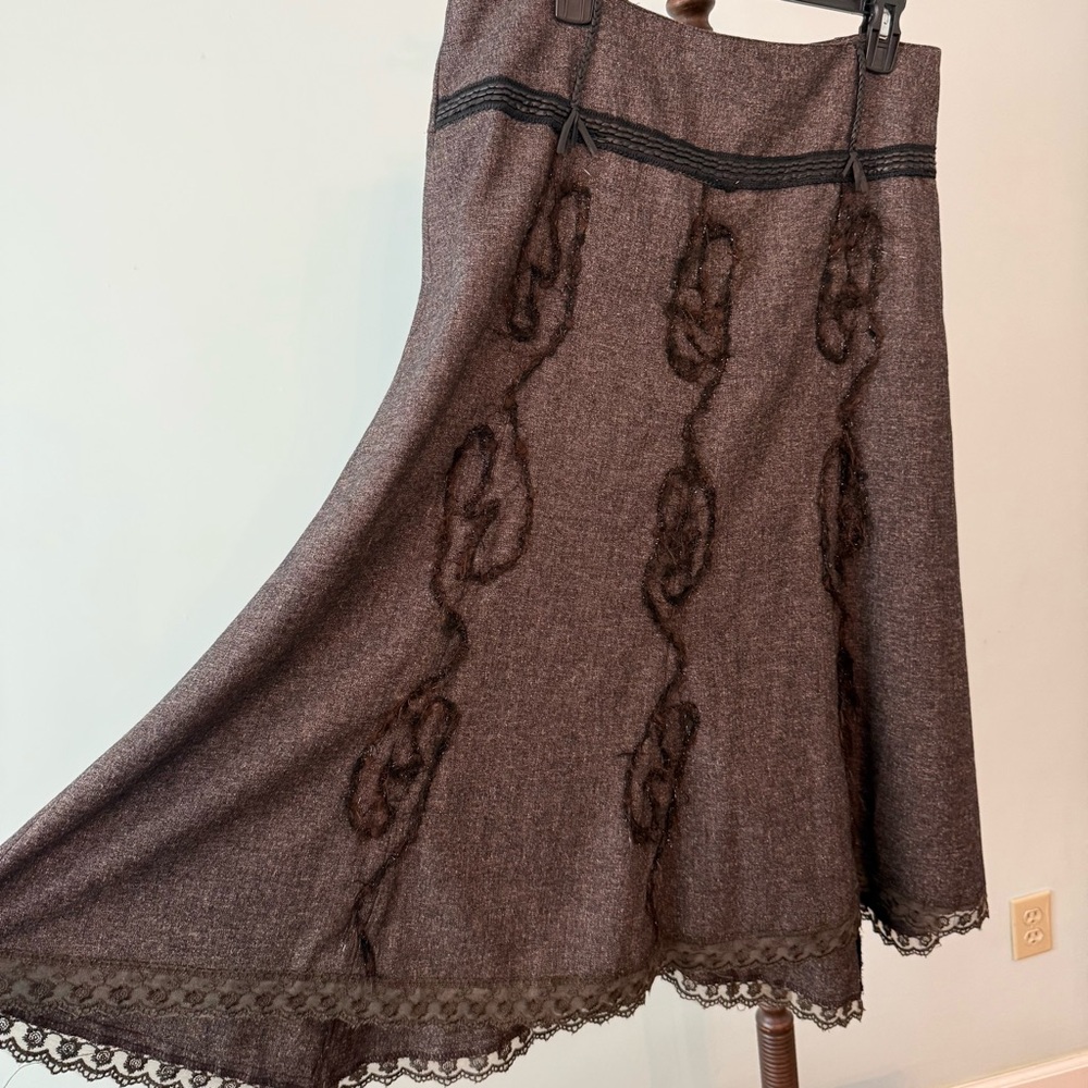 Vintage Forwear New York Elegant Brown Lace Trim Skirt Sz 14